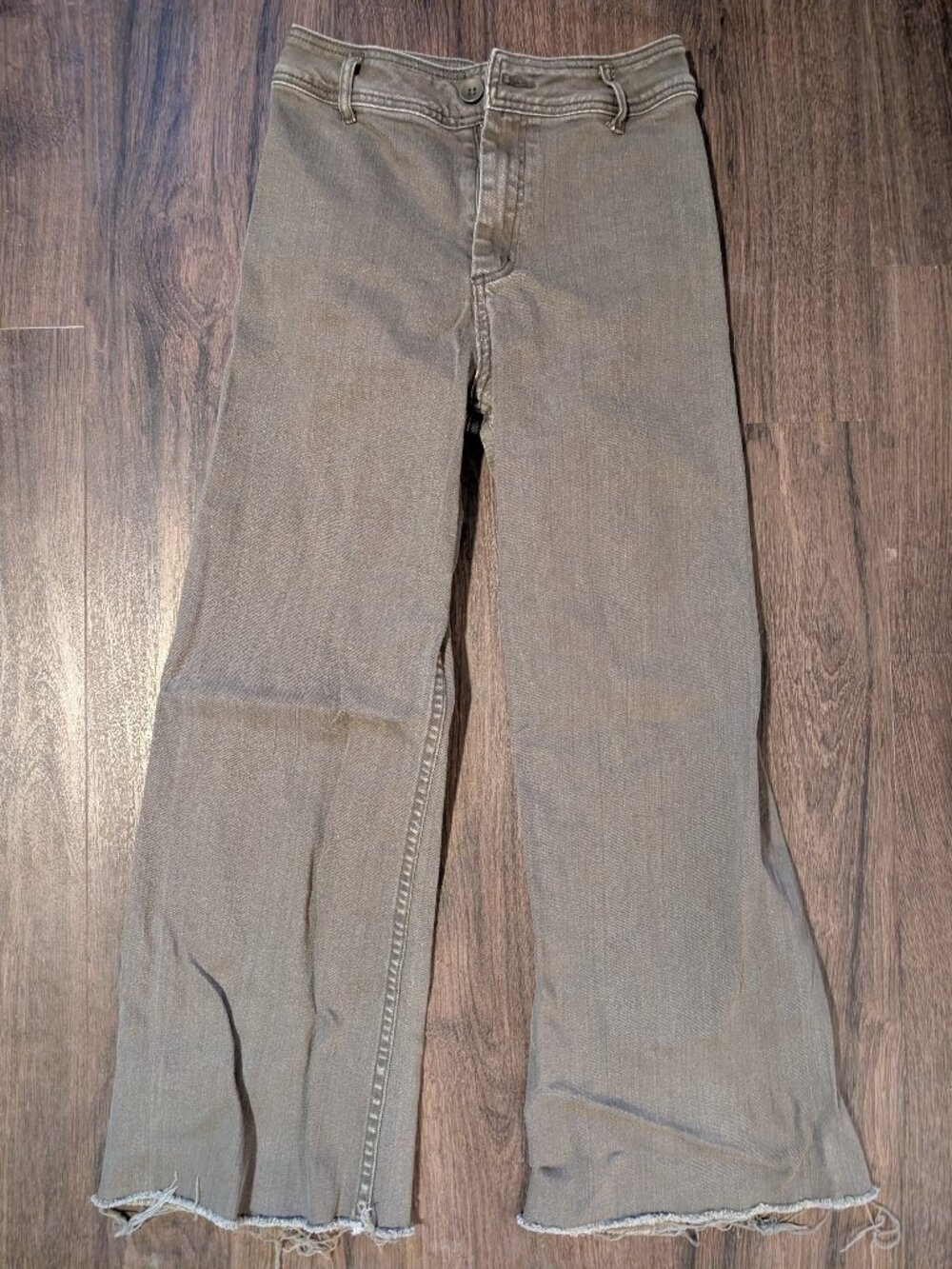 Miou Muse Straight Wide Leg Denim Pants- Faded Olive